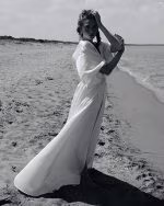 Silk bridal kimono with long sleeves ATHENA - stitching detail
