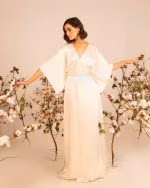 Silk bridal kimono with long sleeves ATHENA - back view