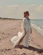 Silk bridal kimono with long sleeves ATHENA - side view