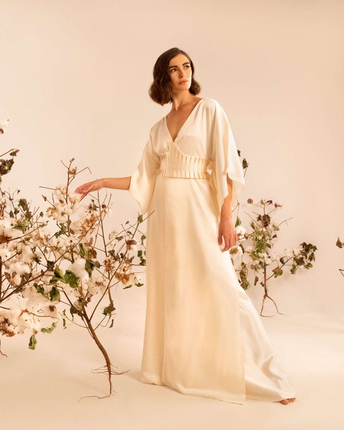 Μεταξωτή ζώνη νυφικού PROTOMEDIA — λεπτομέρεια υφάσματος