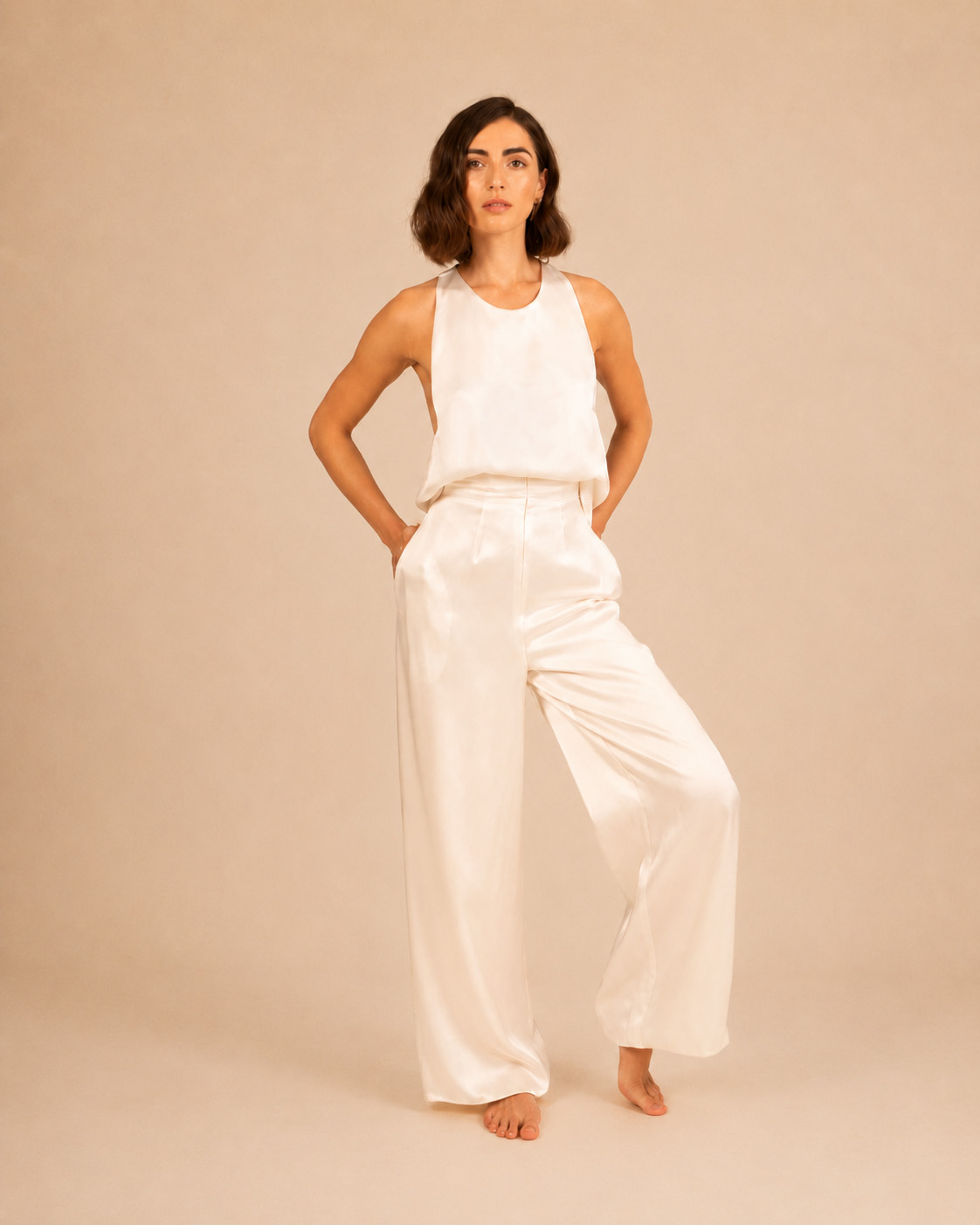 Νυφικά two-piece σετ φούστα και μπλούζα από μετάξι — minimal bridal Lefkon